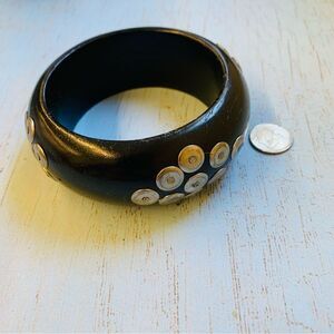 Black Wood Silver Embellished Bangle Bracelet‎